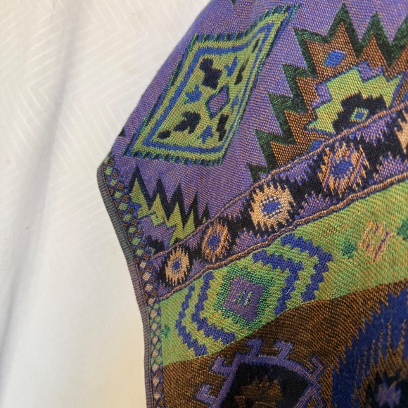 Southwestern Festival Boho Purple Green Open Poncho Shawl Fringe Trim One Size - Picture 5 of 7